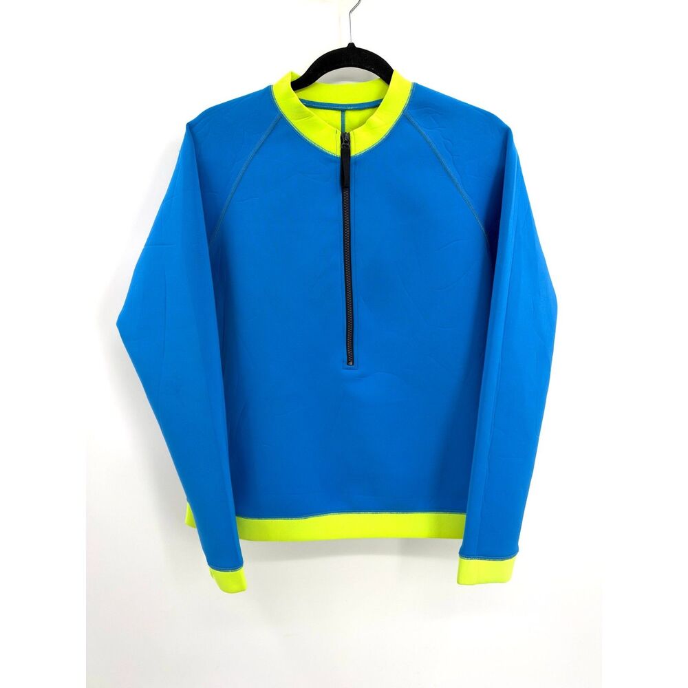 J. CREW Neoprene Half Zip Rash Guard Blue Neon Yellow Long Sleeve Top Large